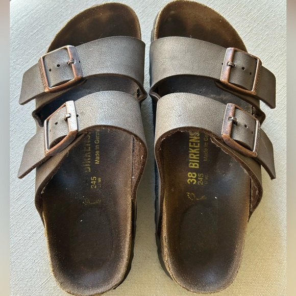 Birkenstock Shoes - Birkenstock Arizona Brown Leather Slide Sandals